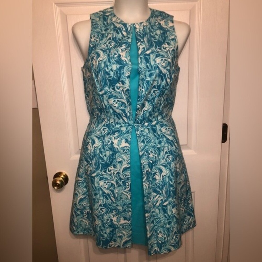 Michael Kors Sz 8 Women's Turquoise Pleated-Front Sleeveless Dress
